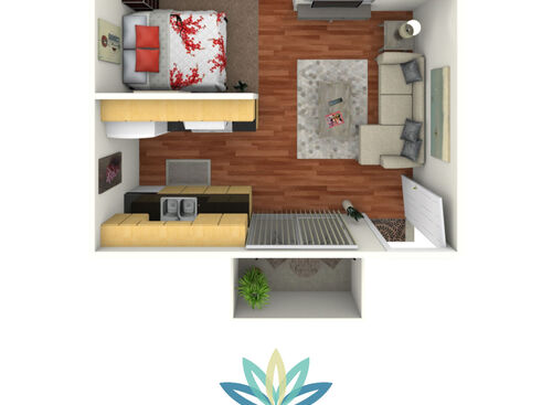 1x1A: Beds - Studio: Baths - 1: SqFt Range - 400 to 400