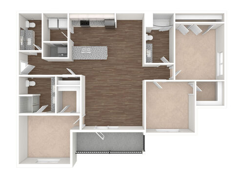 3 Bedrooms, 2 Baths, Balcony - 3D unfurnished with white cabinets