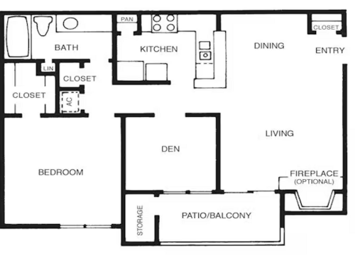 1H - 1 Bdrm Den (St Thomas H): Beds - 1: Baths - 1: SqFt Range - 726 to 726