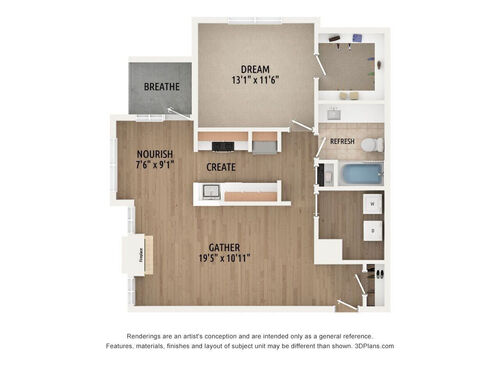 A2 3D Unfurnished Floorplan