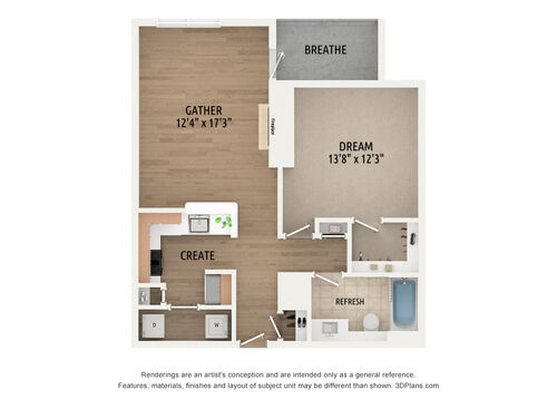 A1 3D Unfurnished Floorplan