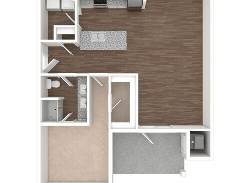 1 Bedroom, 1 Bath, Patio - 3D Unfurnished with white cabinets