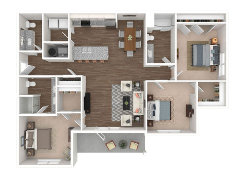 3 Bedroom, 2.5 Bath, Patio - 3D Furnished