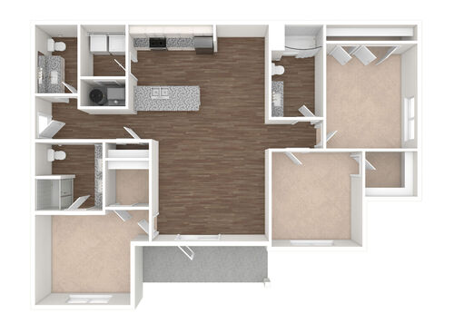 3 Bedroom, 2.5 Bath, Patio - 3D Unfurnished
