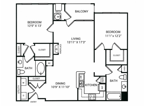 2 Bedroom 2 Bath: Beds - 2: Baths - 2: SqFt Range - 1098 to 1206