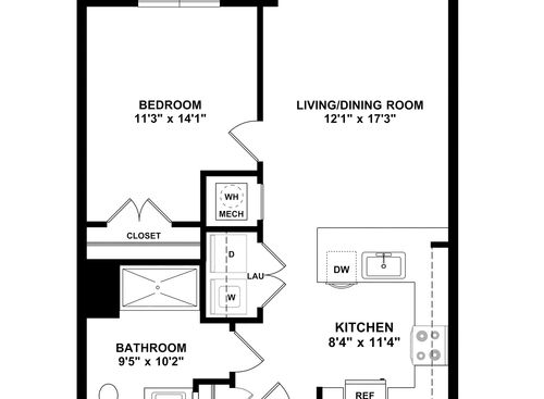 Alloy - 1 Bed, 1 Bath, 647 sq. ft. - 2D with dimensions