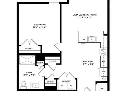 Axle - 1 Bedroom, 1 Bath, 692 sq. ft. - 2D with dimensions
