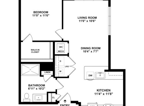Blacksmith - 1 Bedroom, 1 Bath, 707 sq. ft. - 2D with dimensions