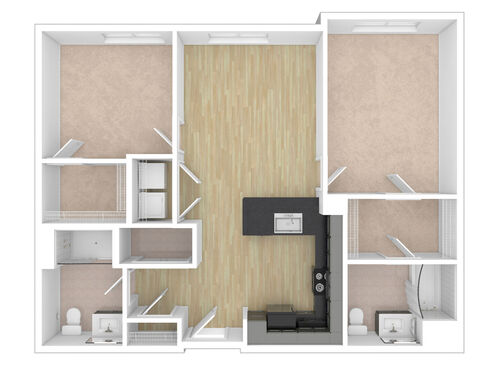 Braddock - 2 Bedroom, 2 Bath, 959 sq. ft. - 3D Unfurnished