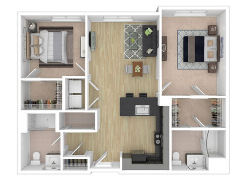 Braddock - 2 Bedroom, 2 Bath, 959 sq. ft. - 3D Furnished