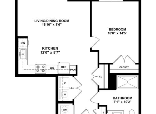 Chisel - 1 Bedroom, 1 Bath, 658 sq. ft. - 2D with dimensions
