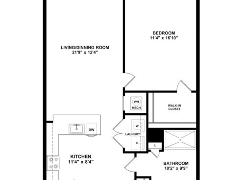 Forge - 1 Bedroom, 1 Bath, 768 sq. ft. - 2D with dimensions