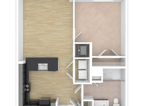 Parker - 1 Bedroom, 1 Bath, 636 sq. ft. - 3D Unfurnished