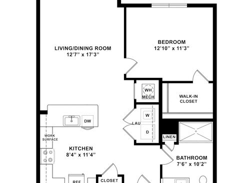 Prosperity - 1 Bedroom, 1 Bath, 697 sq. ft. - 2D with dimensions