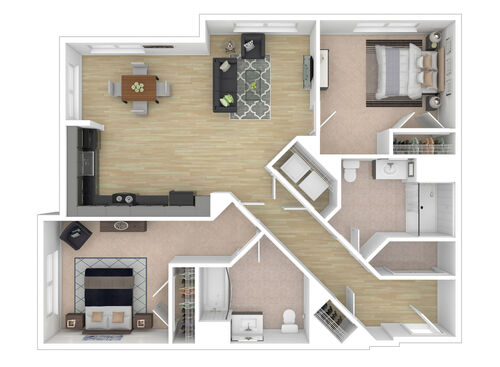 Turnpike - 2 Bedroom, 2 Bath, 1005 sq. ft. - 3D Furnished