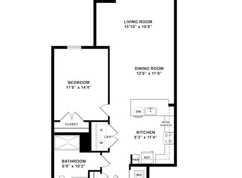 Wheelwright - 1 Bedroom, 1 Bath, 761 sq. ft. - 2D with dimensions