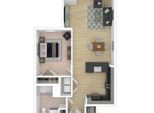 Wheelwright - 1 Bedroom, 1 Bath, 761 sq. ft. - 3D Furnished