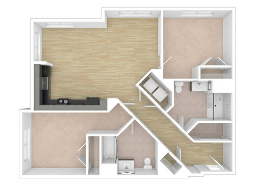 Little River - 2 Bedroom, 2 Bath, 1005 sq. ft. - 3D Unfurnished