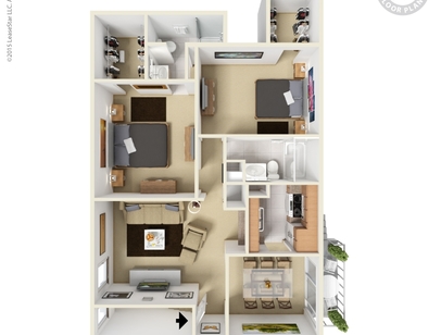 2 Bedroom/2 Bath: Beds - 2: Baths - 2: SqFt Range - 1150 to 1150