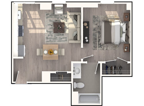 1x1 A: Beds - 1: Baths - 1: SqFt Range - 675 to