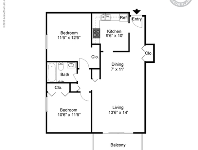 2 Bd/1 Bath/Fp: Beds - 2: Baths - 1: SqFt Range - 842 to 842