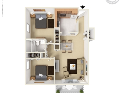 2 Bd/1 Bath/Fp: Beds - 2: Baths - 1: SqFt Range - 842 to 842