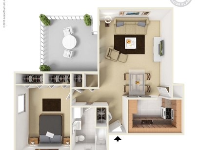 One Bedroom: Beds - 1: Baths - 1: SqFt Range - 697 to 697