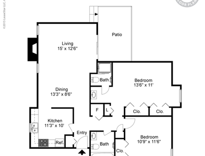 2 Bedroom 2 Bath Fireplace: Beds - 2: Baths - 2: SqFt Range - 1029 to 1029