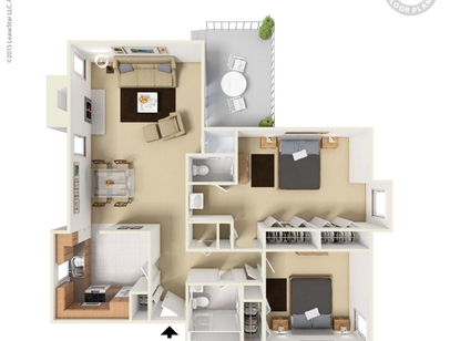 2 Bedroom 2 Bath Fireplace: Beds - 2: Baths - 2: SqFt Range - 1029 to 1029