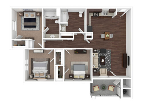 Three Bedroom: Beds - 3: Baths - 2: SqFt Range - 1160 to 1225