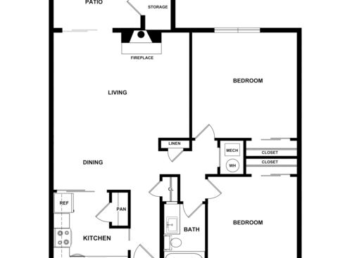 Two Bedroom L: Beds - 2: Baths - 1: SqFt Range - 914 to 914