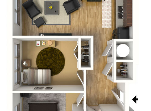 3D Furnished Two Bedroom Floorplan