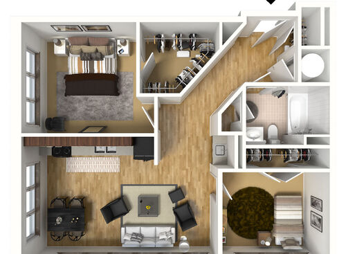 3d Furnished Two Bedroom Floorplan