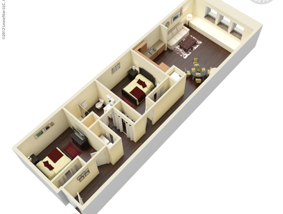 2 Bedroom 1 Bath: Beds - 2: Baths - 1: SqFt Range - 1049 to 1049