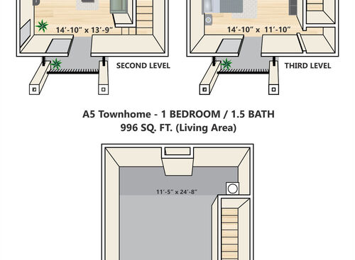 A5: Beds - 1: Baths - 1.5: SqFt Range - 940 to