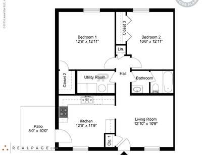 2x1 Garden Apartment: Beds - 2: Baths - 1: SqFt Range - 860 to 860