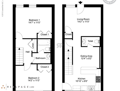 2x1.5 Townhome: Beds - 2: Baths - 1.5: SqFt Range - 1105 to 1105