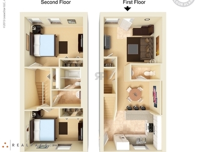 2x1.5 Townhome: Beds - 2: Baths - 1.5: SqFt Range - 1105 to 1105