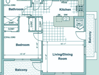1 Bedroom 1 Bath 1C 775 SQFT Floorplan