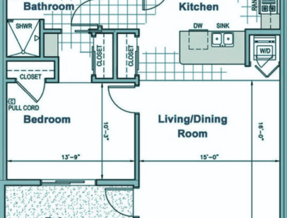 1 Bedroom 1 Bath 1A 746sqft Floorplan