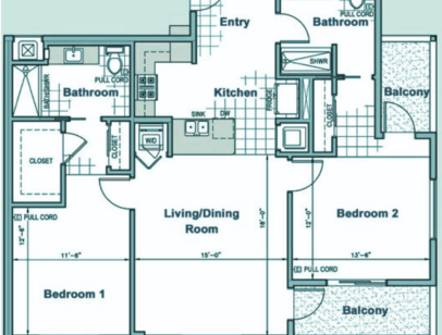 2 Bed 2 Bath 2D 1115 sft