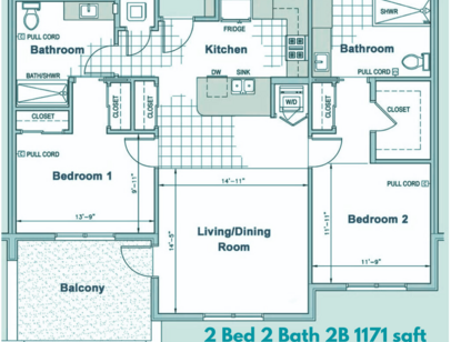 2 Bed 2 Bath 2B 1171 sft