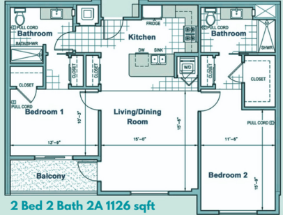 2 Bed 2 Bath 2A 1126 sft