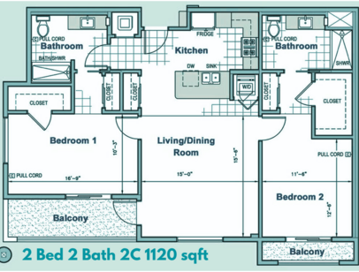2 Bed 2 Bath 2C 1120 sft