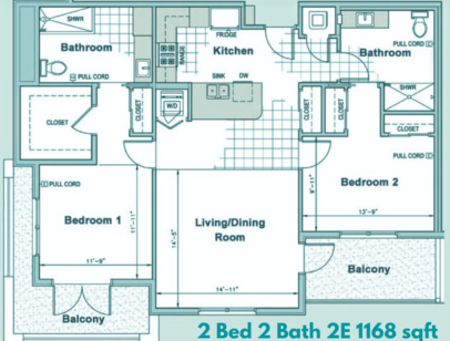 2 Bed 2 Bath 2E 1120 sft