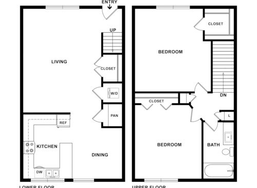 Two Bedroom Townhouse: Beds - 2: Baths - 1.5: SqFt Range - 1080 to 1080