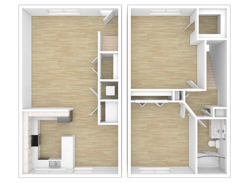 Two Bedroom Townhouse: Beds - 2: Baths - 1.5: SqFt Range - 1080 to 1080
