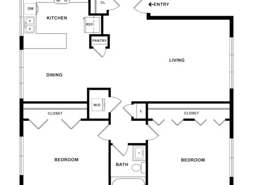 Two Bedroom: Beds - 2: Baths - 1: SqFt Range - 918 to 918