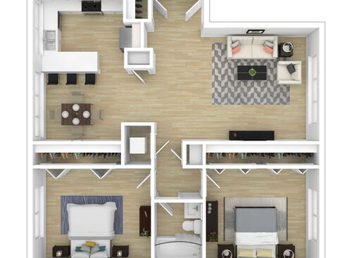 Two Bedroom: Beds - 2: Baths - 1: SqFt Range - 918 to 918