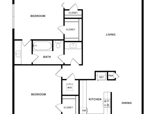 Two Bedroom 1.25 Bath: Beds - 2: Baths - 1.25: SqFt Range - 1024 to 1024